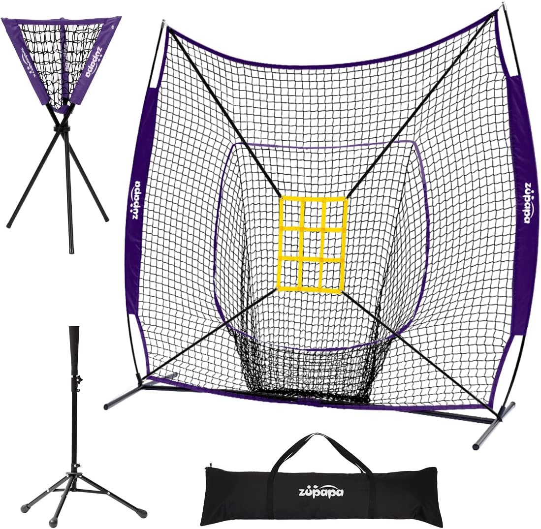 7x7 Feet Baseball Softball Hitting Pitching Net Tee Caddy Set with Strike Zone Z9054