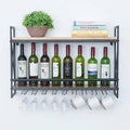 Industrial Wine Racks Wall Mounted with 8 Stem Glass Holder, Rustic Metal Hanging Wine Holder, 2-Tiers A931