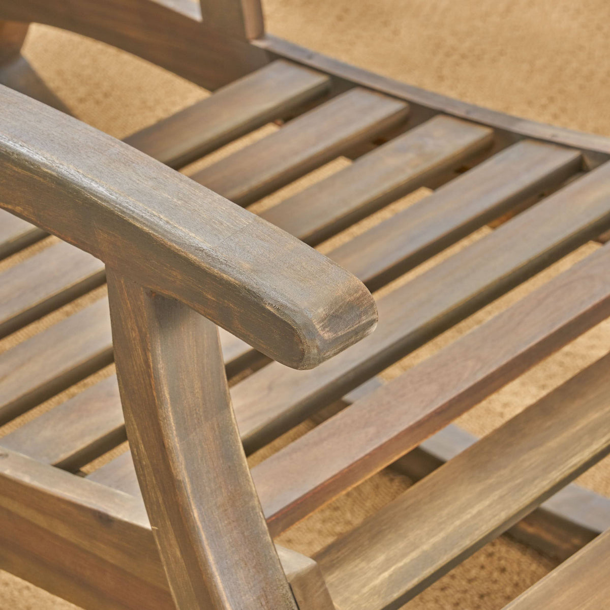 Rustic Acacia Wood Recliner Rocking Chair with Side Table B389