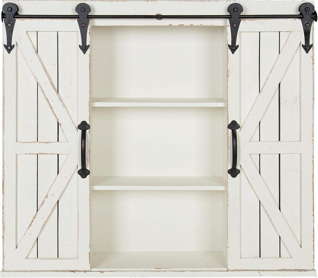 Rustic Gray Wood Wall Storage Cabinet with Two Sliding Barn Doors A549259