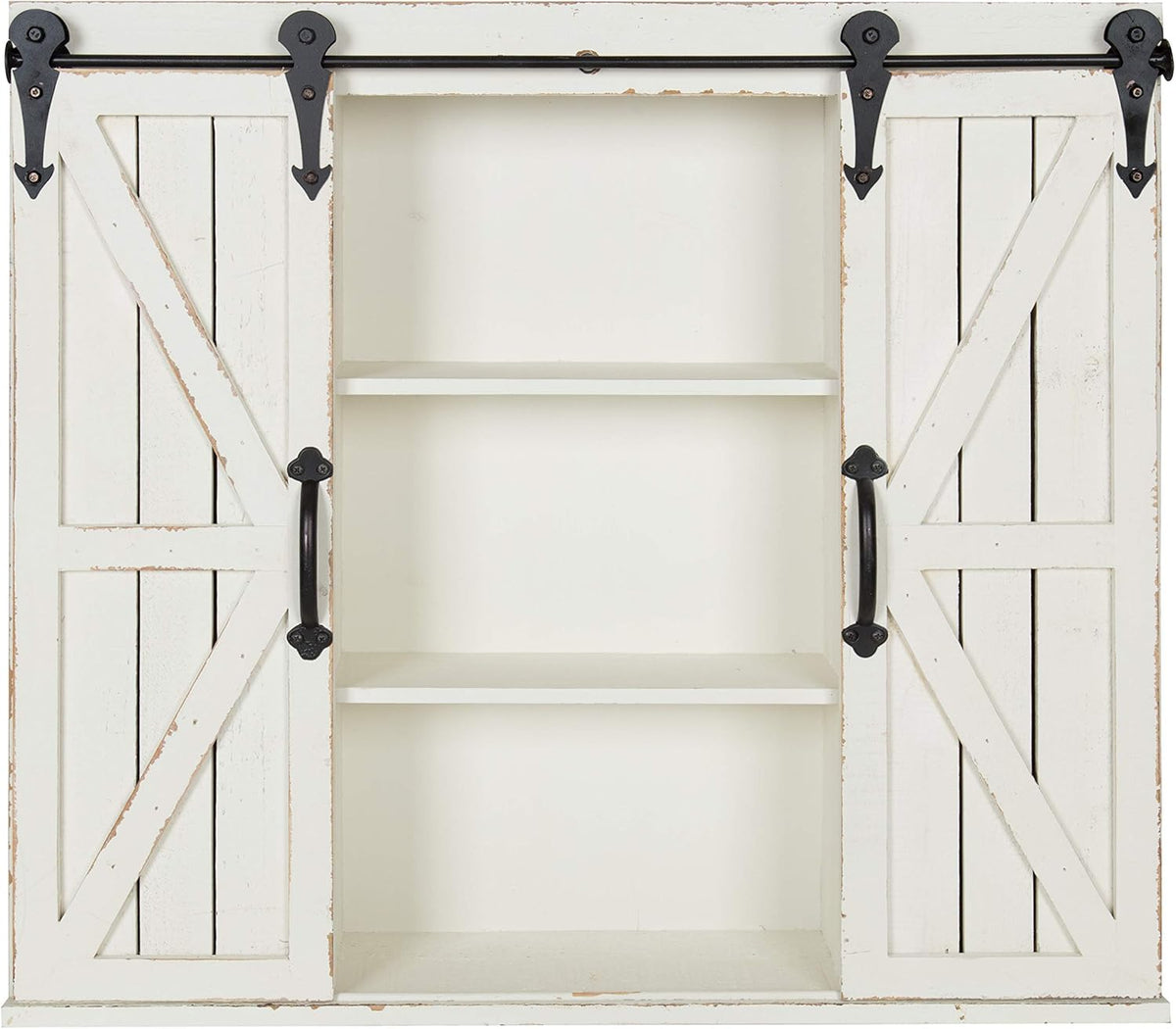 Rustic Gray Wood Wall Storage Cabinet with Two Sliding Barn Doors A549259