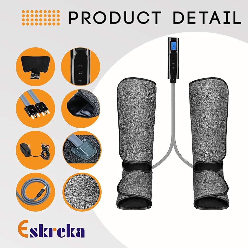 Black Air Compression Leg Massager with Heat, 3 Mode 3 Intensities O34162