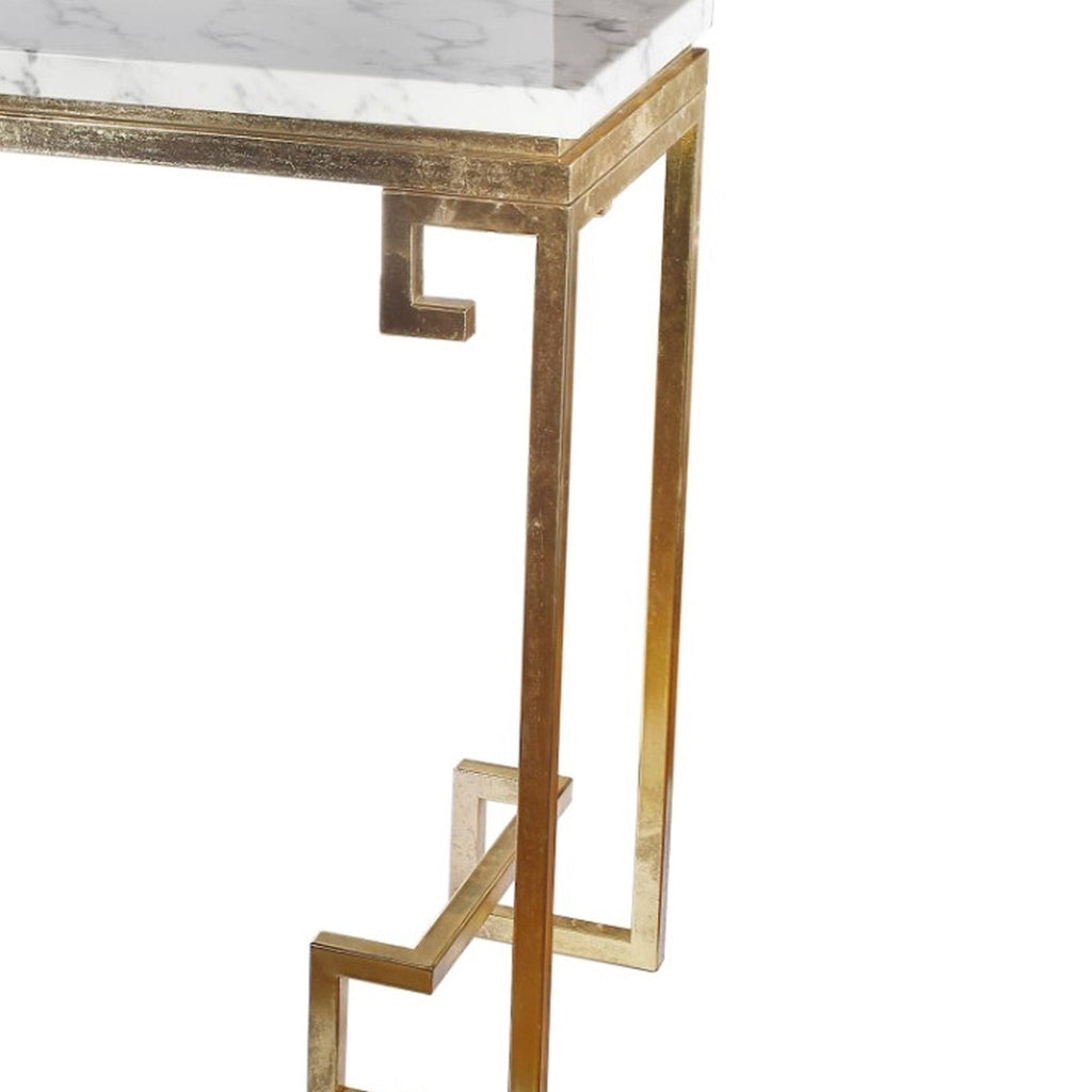 Modern Iron Console with Stone Top Gold White S315