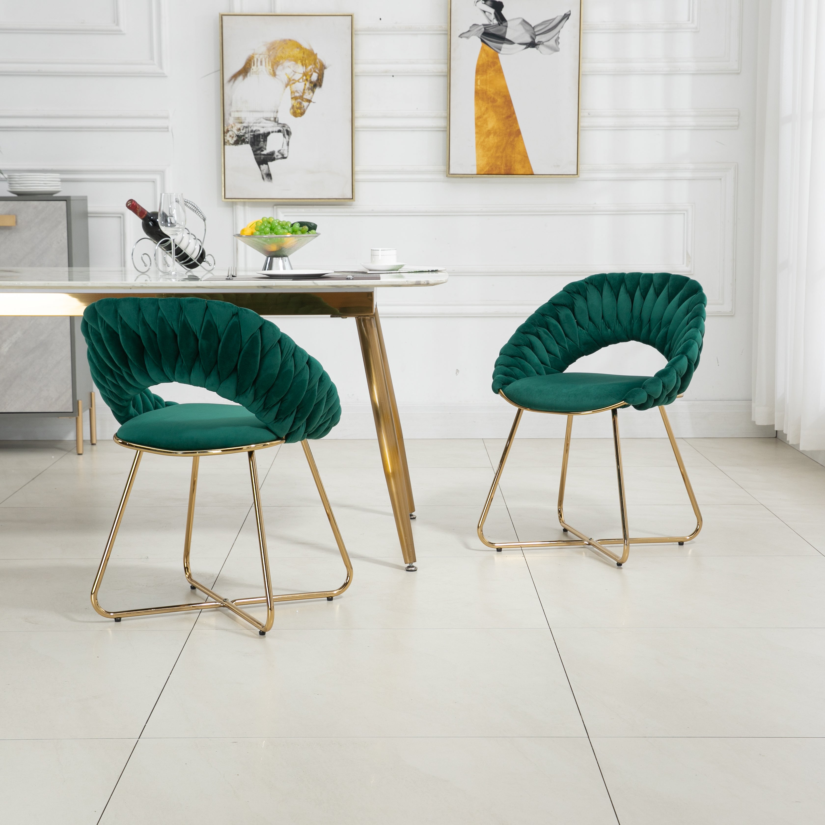 Velvet Accent Chairs Set of 2 with Gold Legs K7475