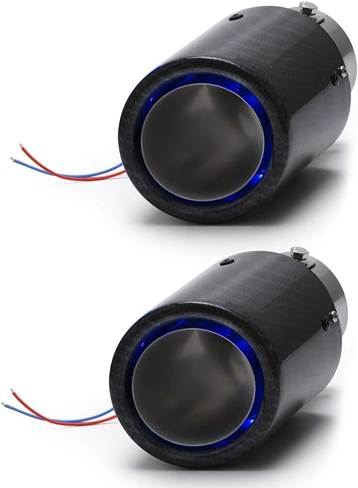 Blue Flame Led Exhaust Muffler Tip Carbon Fiber 2.5 Inch Inlet Outlet Pack of 2 W9451