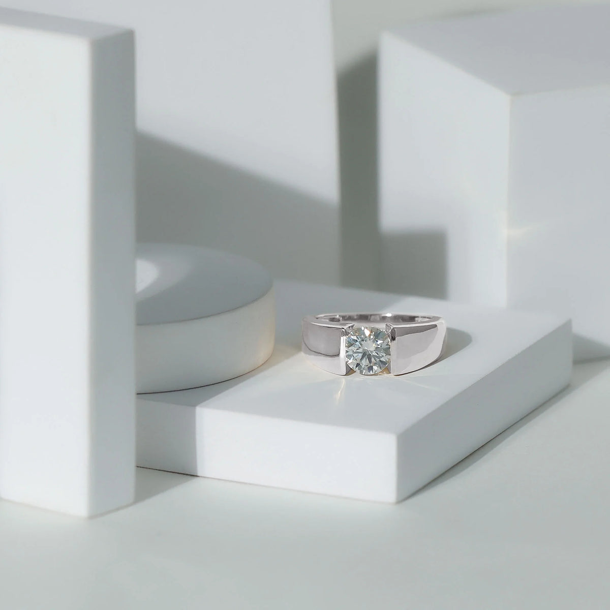 Moissanite Solitaire Engagement Ring, 2 Carat, Sterling Silver, 10K White Gold, US 7.50 F580