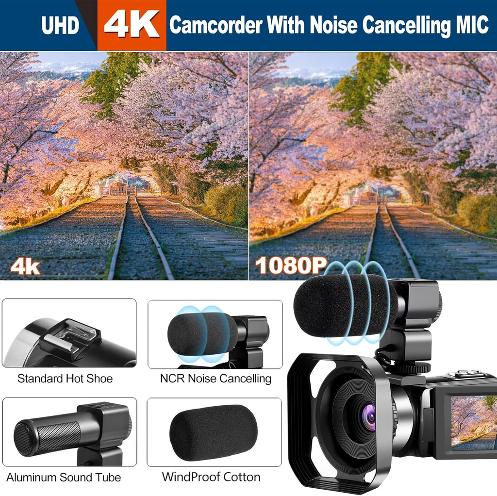 4K Camcorder Video Camera with 16X Zoom Remote Control 3.0 Inch IPS Screen Z3725