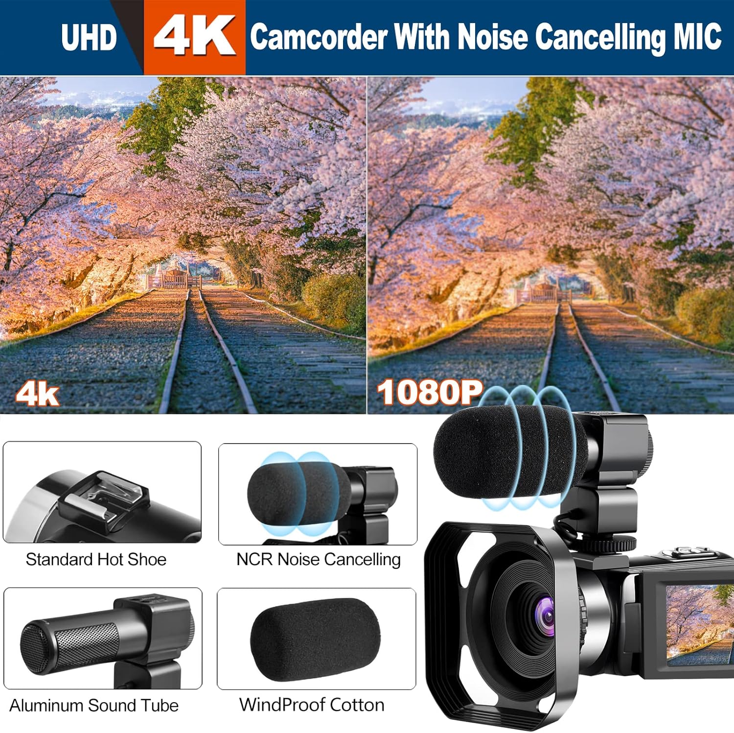 4K Camcorder Video Camera with 16X Zoom Remote Control 3.0 Inch IPS Screen Z3725