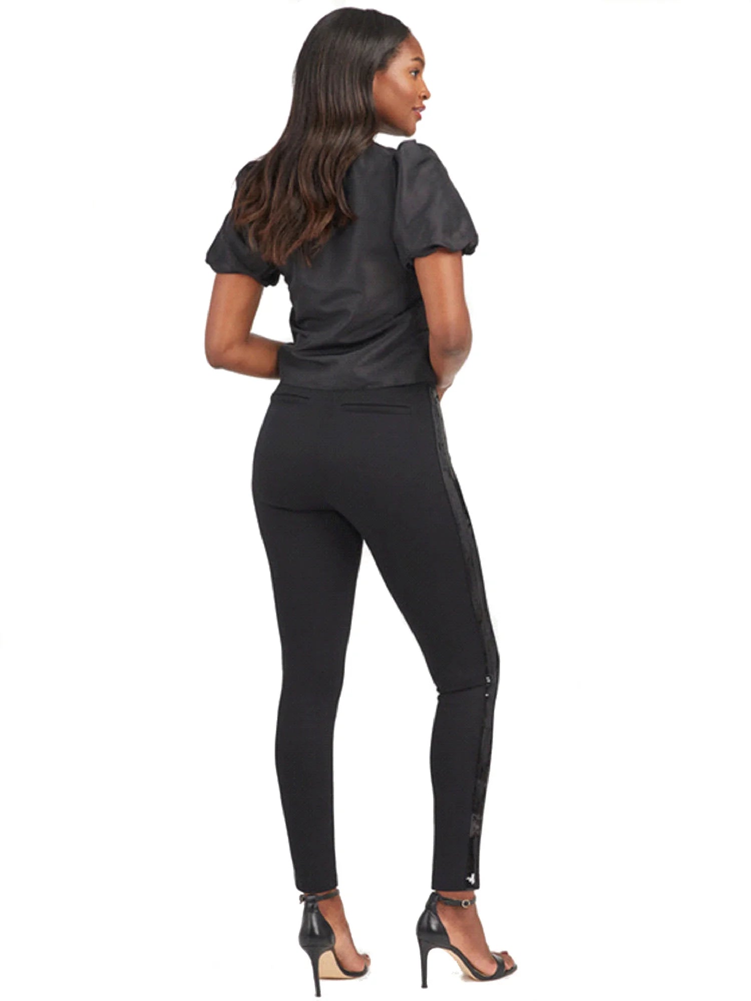 Ponte Skinny Pants with Sequin Tuxedo Legs E411