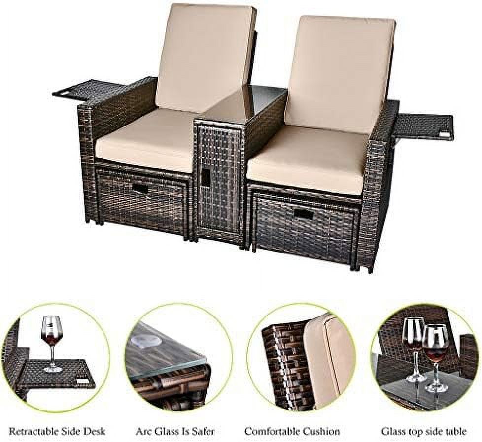 Wicker Loveseat with Cushion and Ottoman Footrest P257654