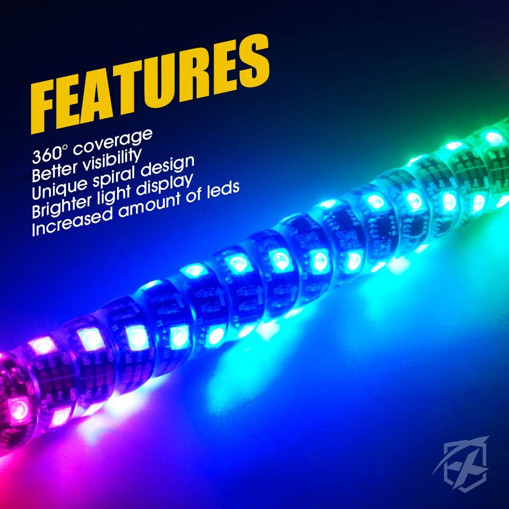 4FT Spiral RGB LED Whip Light with RF Remote Control L8143