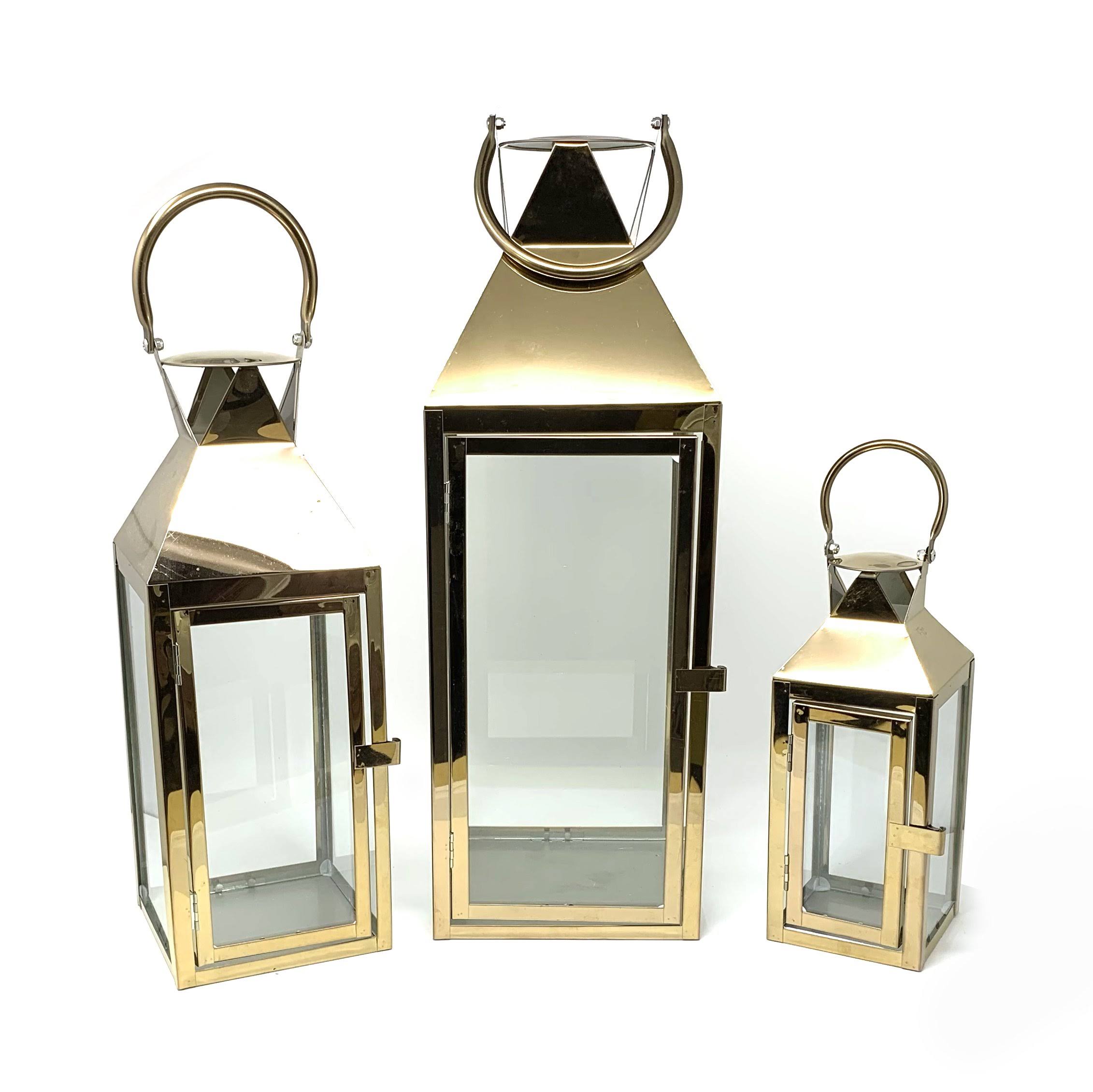 3-Pc Set Indoor/Outdoor Hurricane Candle Lantern Set with Chrome Plated Structure and Tempered Glass B191