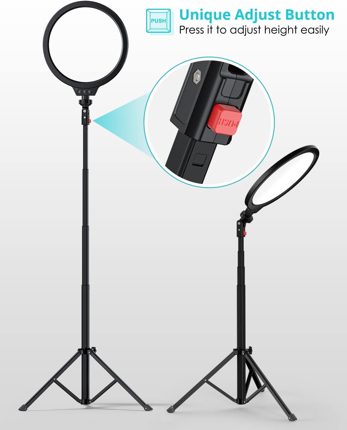 10" LED Video Light with Adjustable Tripod Stand, 3 Modes 5 Brightness Levels, Pack of 2 E892