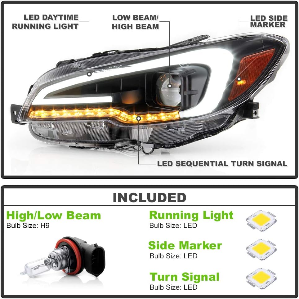 Black Housing LED Tube Projector Headlights Pair I892072
