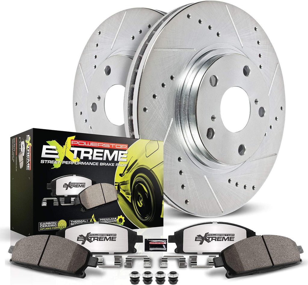 Front Z26 Carbon Fiber Brake Pads with Drilled & Slotted Brake Rotors Kit N355
