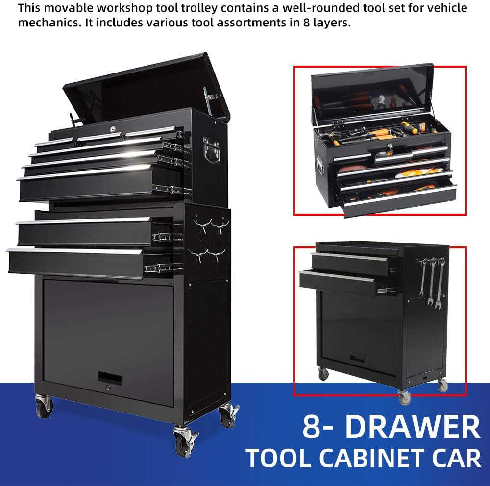 8-Drawer Metal Rolling Tool Chest with Wheels and Lock B4573