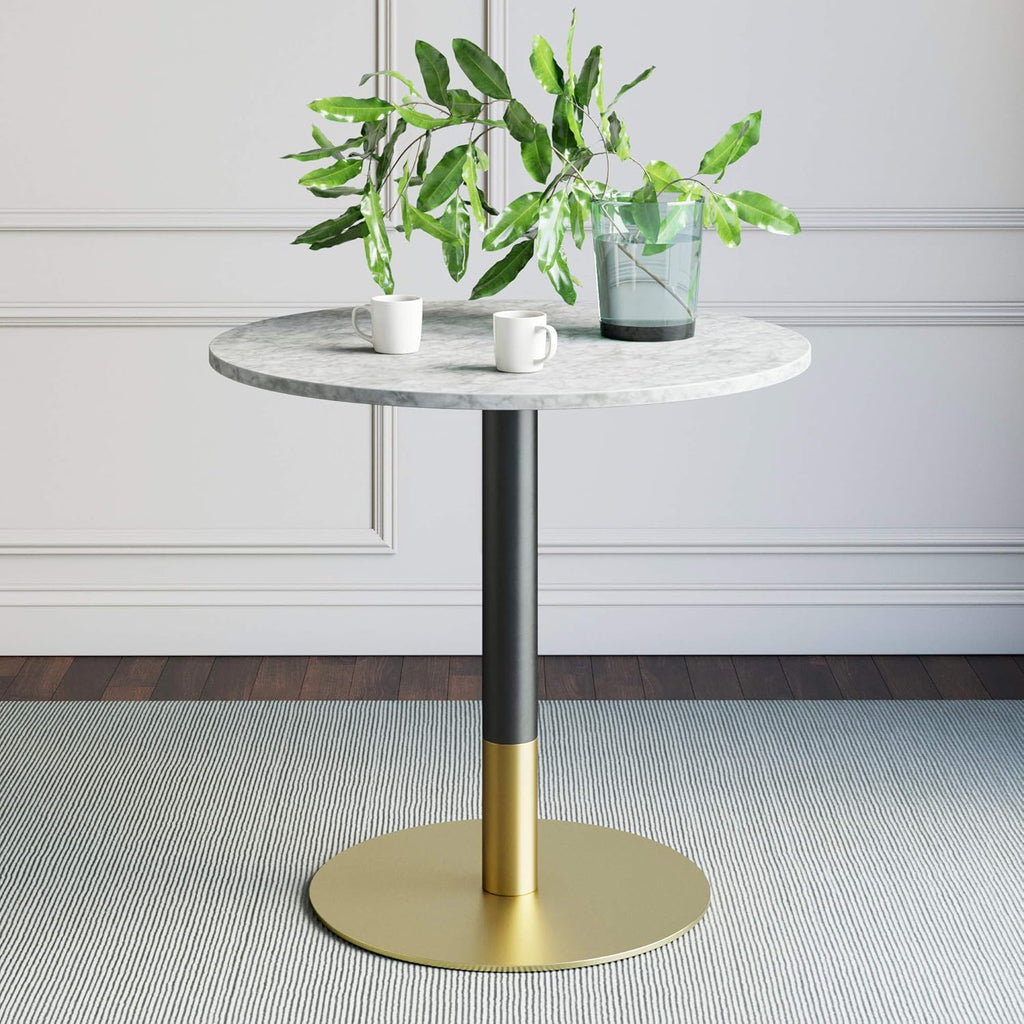 Black/Gold Kitchen Dining Table with Faux Carrara Marble Top S4128