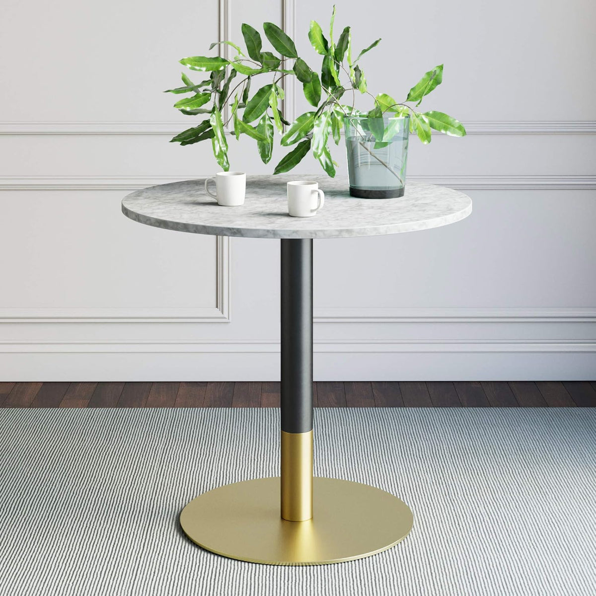 Black/Gold Kitchen Dining Table with Faux Carrara Marble Top S4128