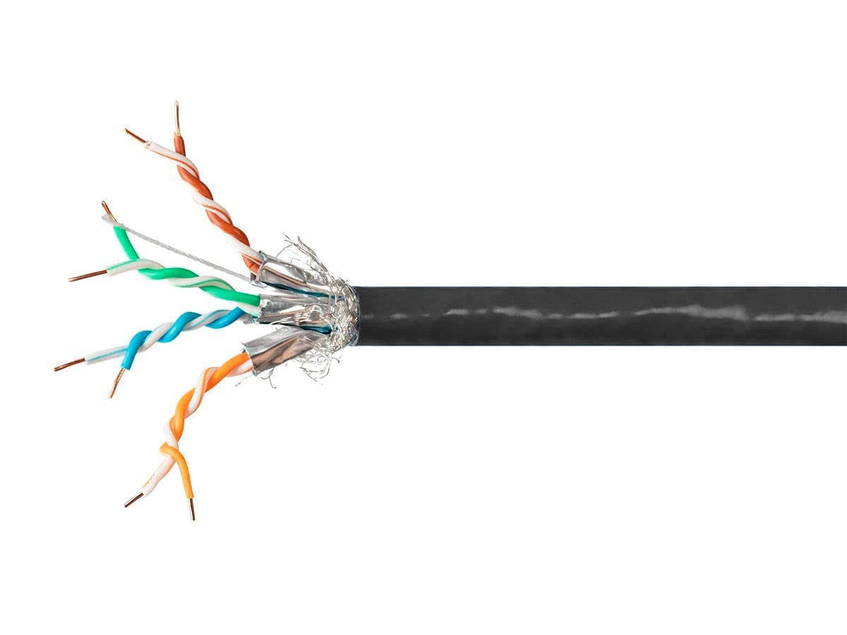 Black 1000ft Cat7 S/FTP Solid 23AWG Bulk Bare Copper Network Cable E384