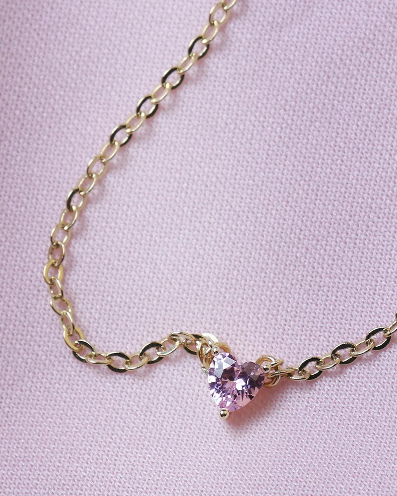 Pink Heart Charm Gold-Plated Chain Necklace C319912