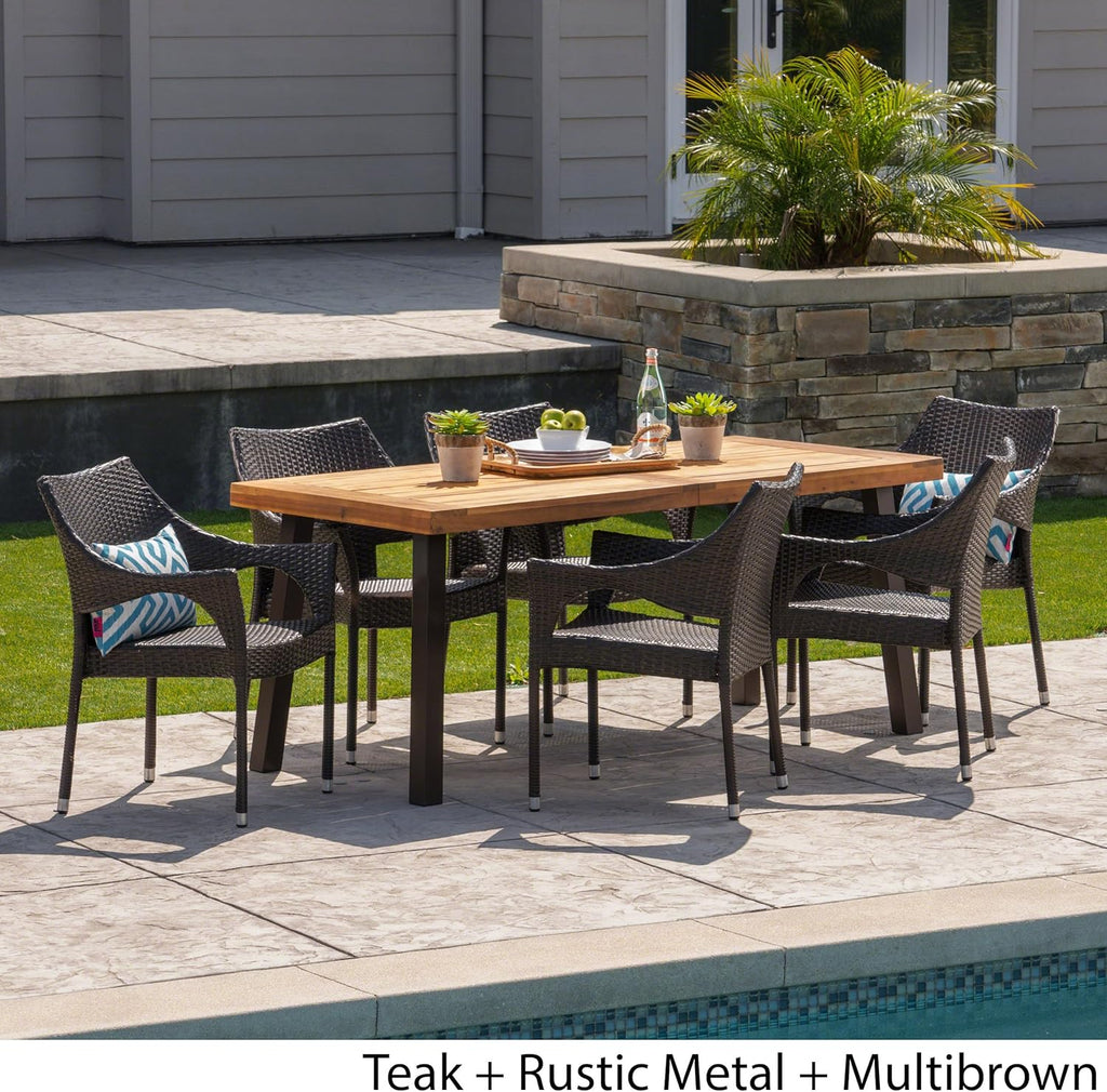 7-Piece Acacia Wood Wicker Dining Set F2196