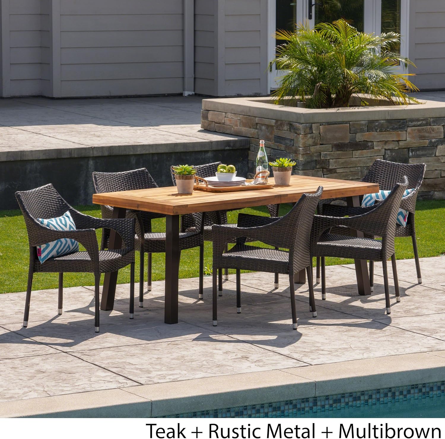 7-Piece Acacia Wood Wicker Dining Set F2196