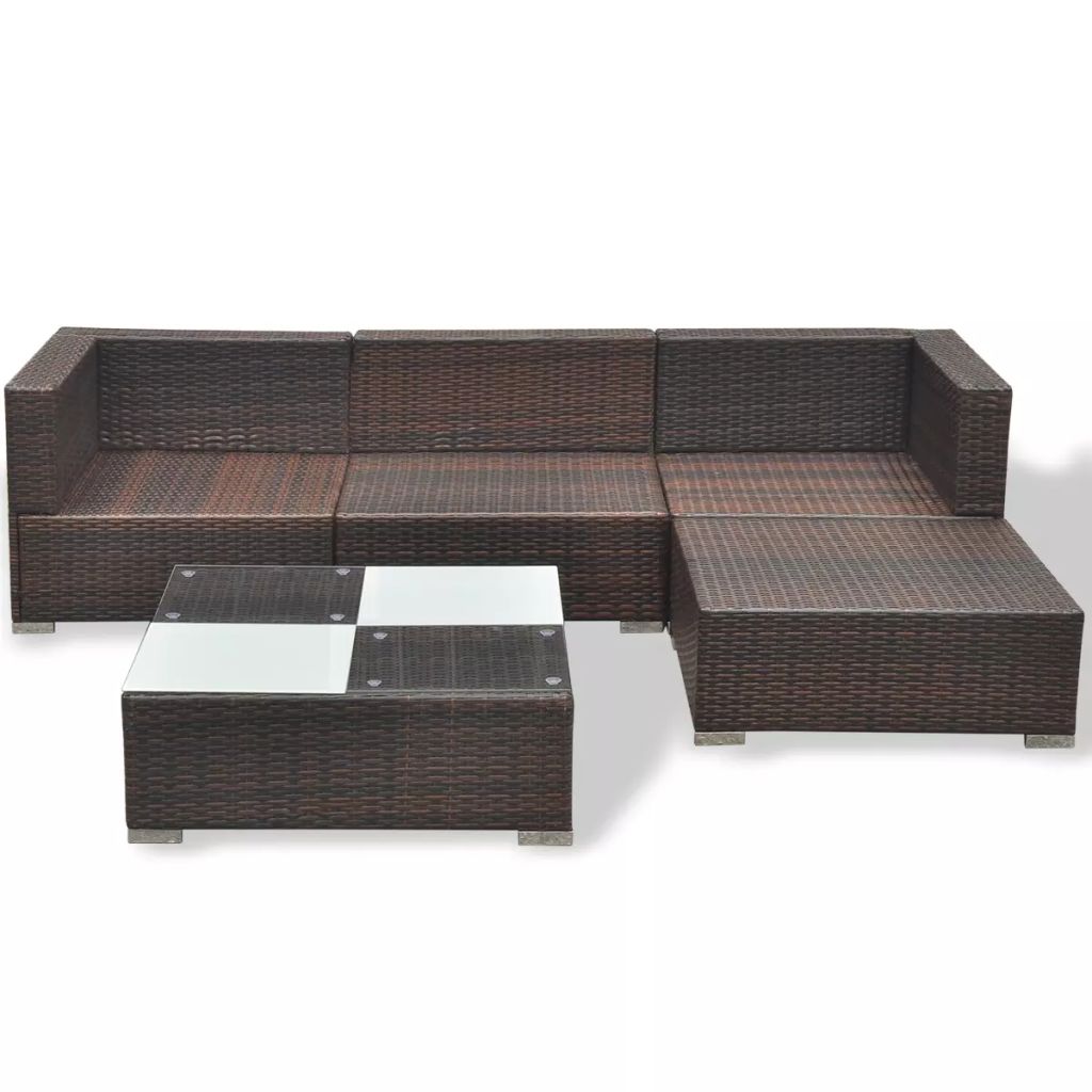 5 Piece Outdoor Sectional Sofa with Coffee Table and Ottoman Poly Rattan G636147