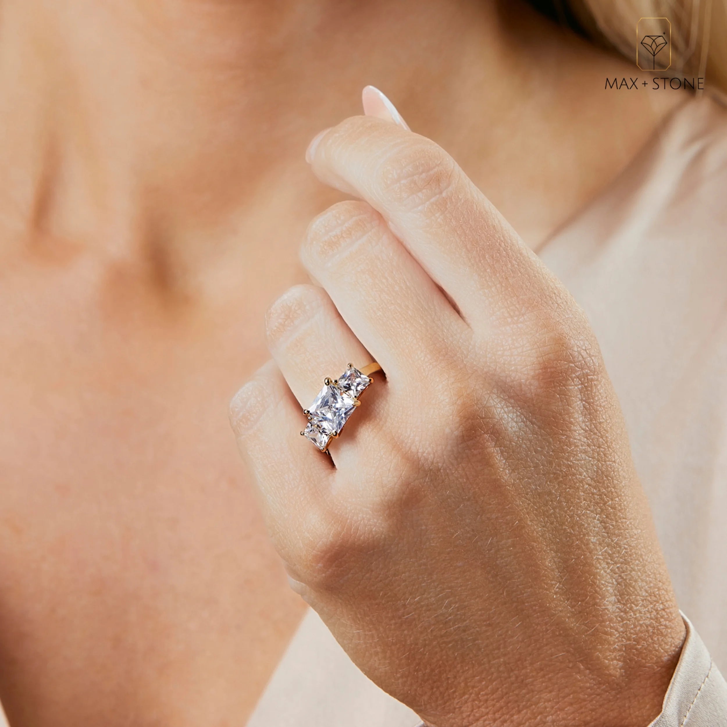 Princess Cut Cubic Zirconia Three Stone Ring in 10k White Gold K56655