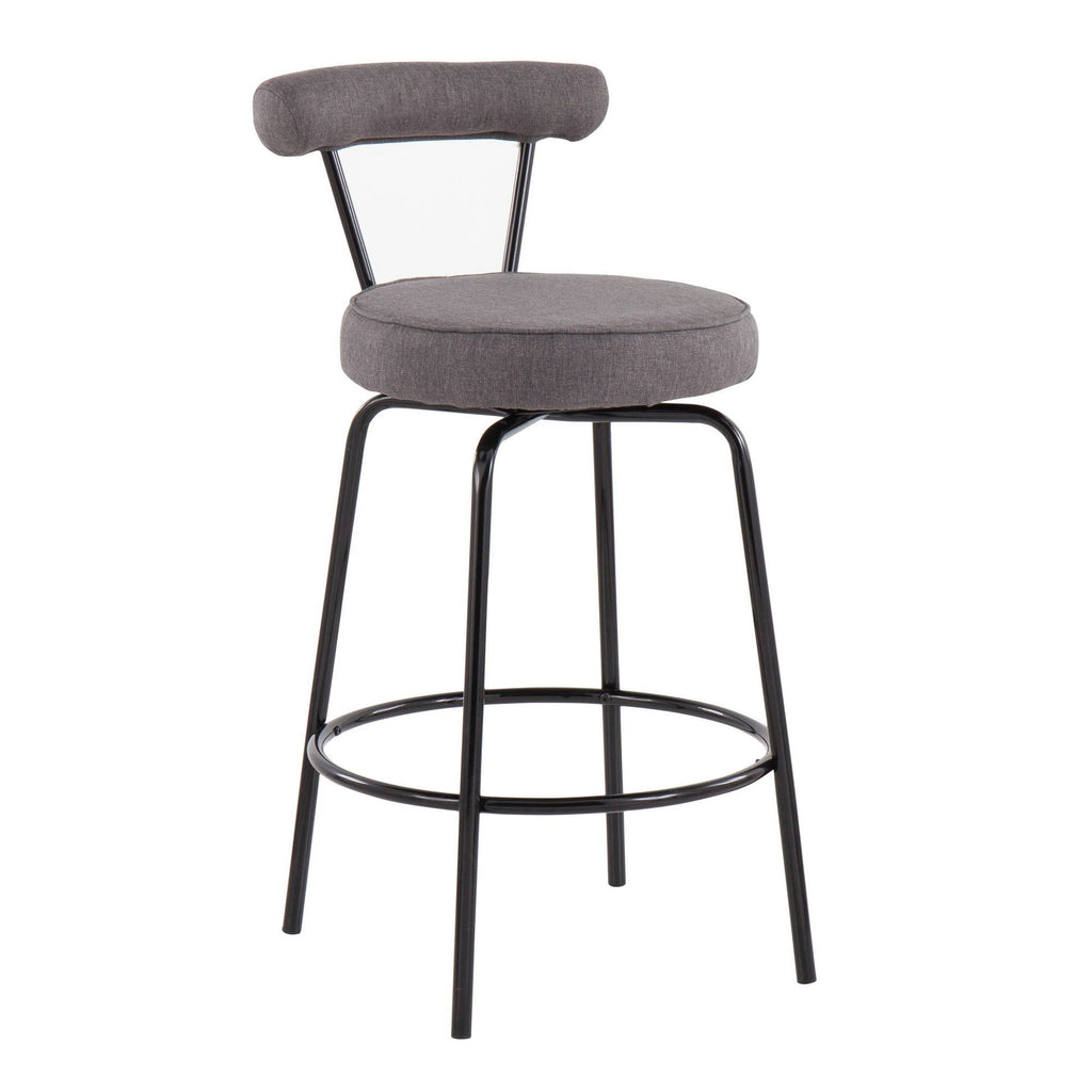 Black Steel Charcoal Fabric Counter Stool, Set of 2 X636