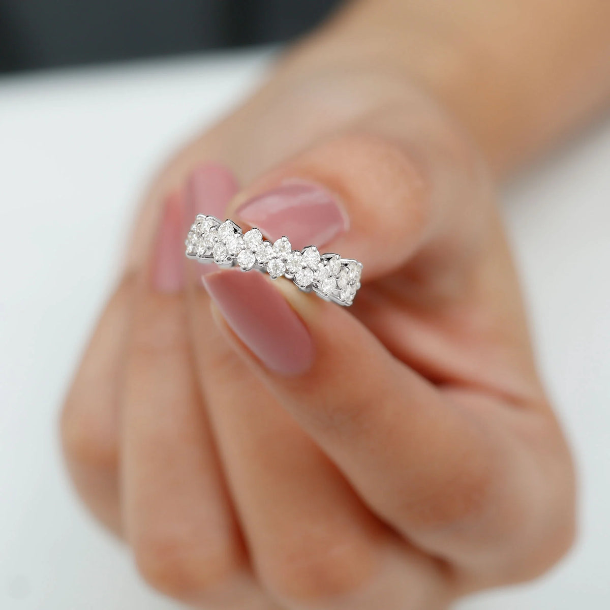 1.75 CT Moissanite Floral Band Ring, 925 Sterling Silver, US 4.00 B356447