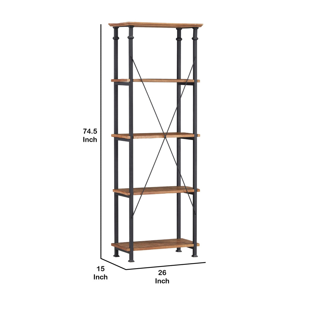 Brown and Black 4 Shelves Wooden Bookcase P5473