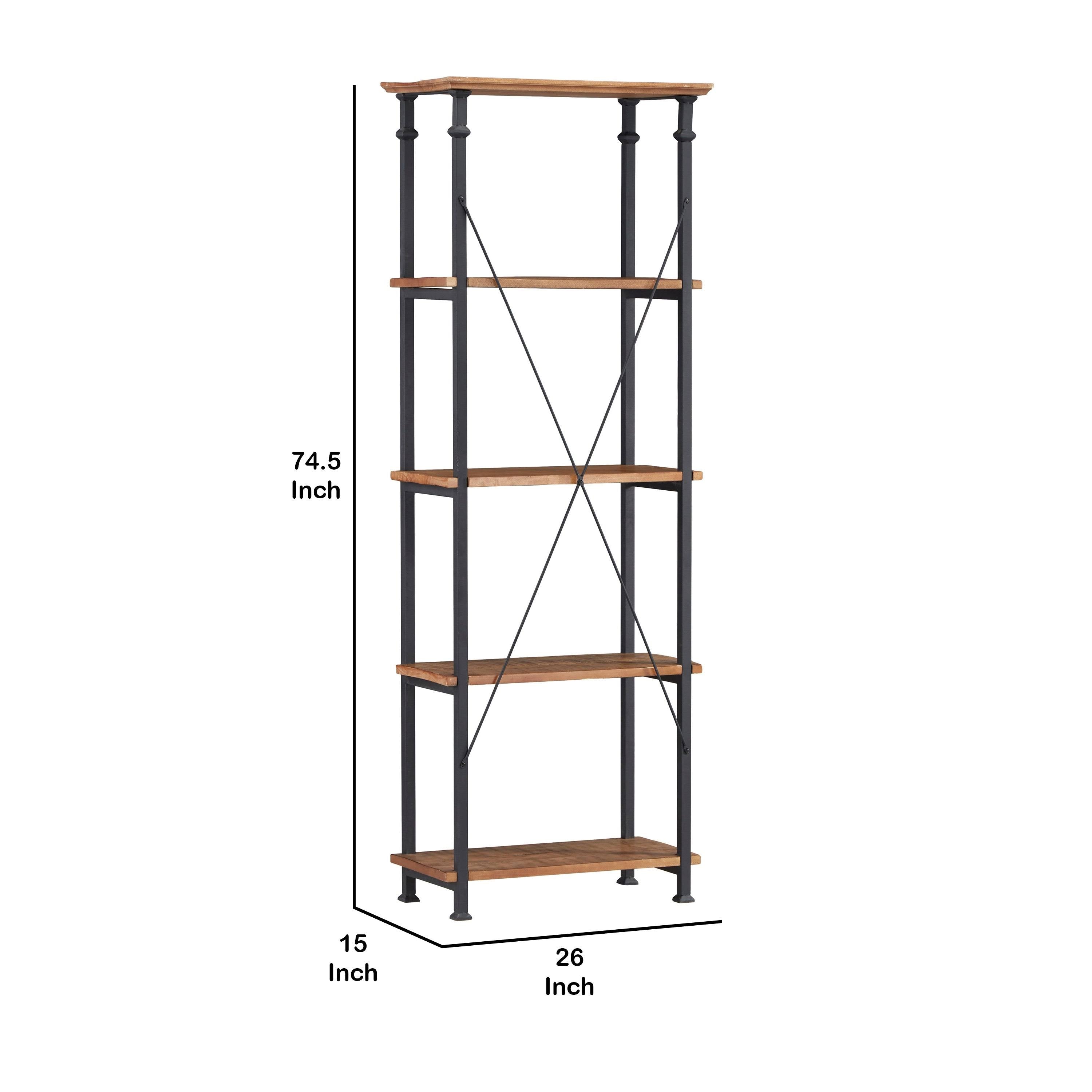 Brown and Black 4 Shelves Wooden Bookcase P5473