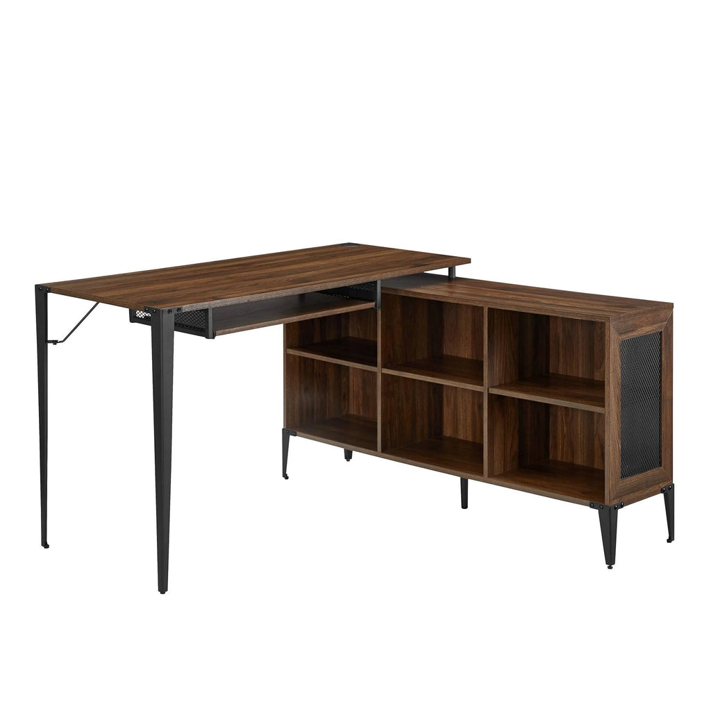 52x22 L-Shaped Computer Desk with Storage Dark Walnut Q232