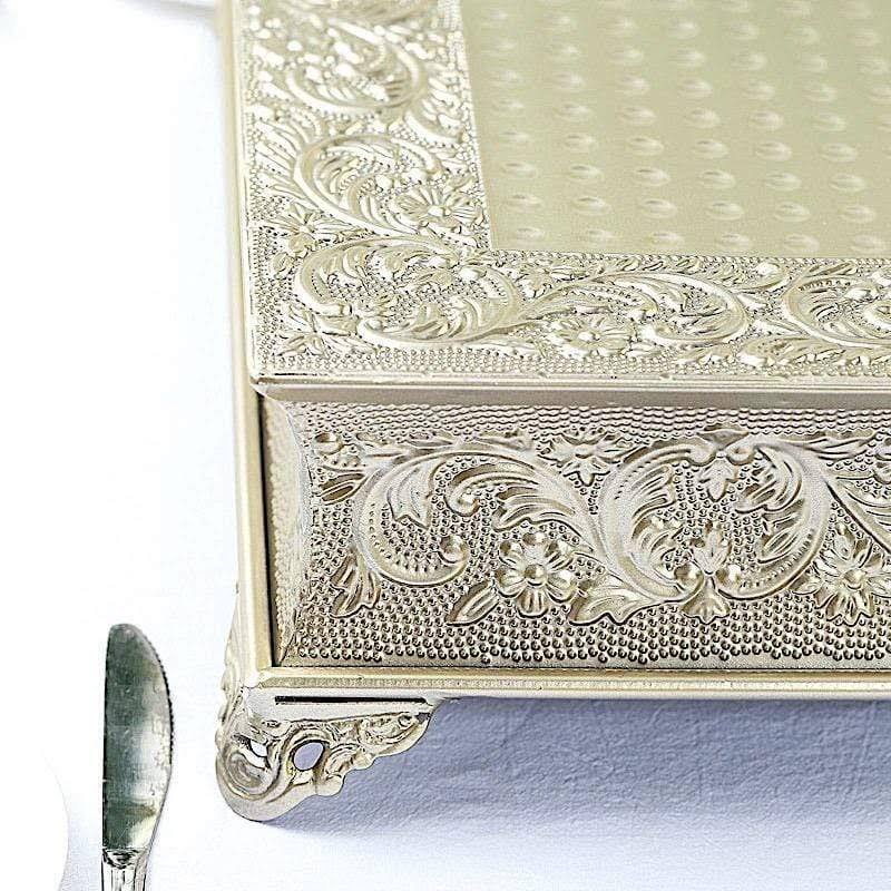 Gold Square Embossed Wedding Cake Stand Riser C689178