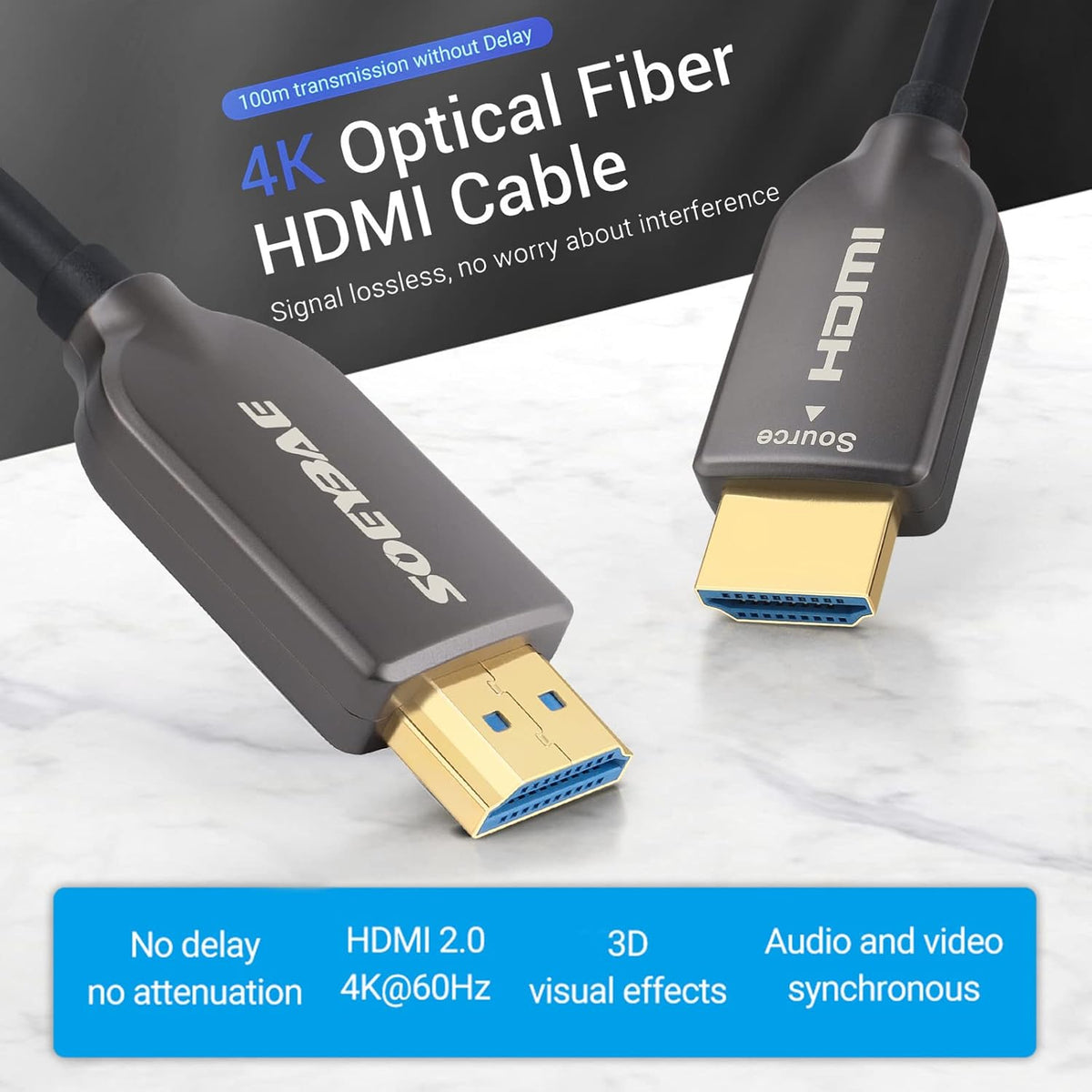 4K HDMI Fiber Optic Cable, 100ft 30M Y41619