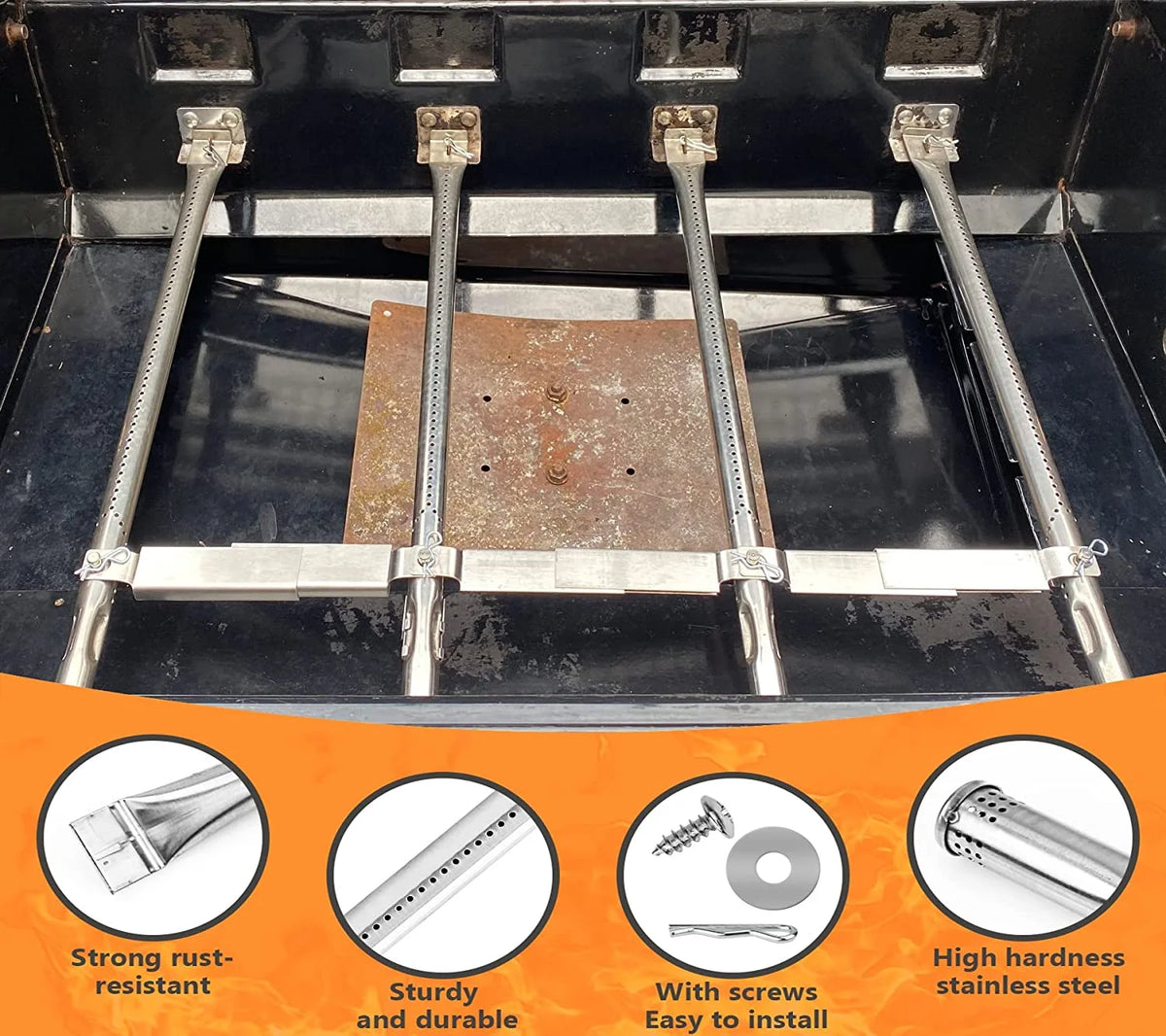 4 Burner Grill Replacement Burner and Heat Plates P7142