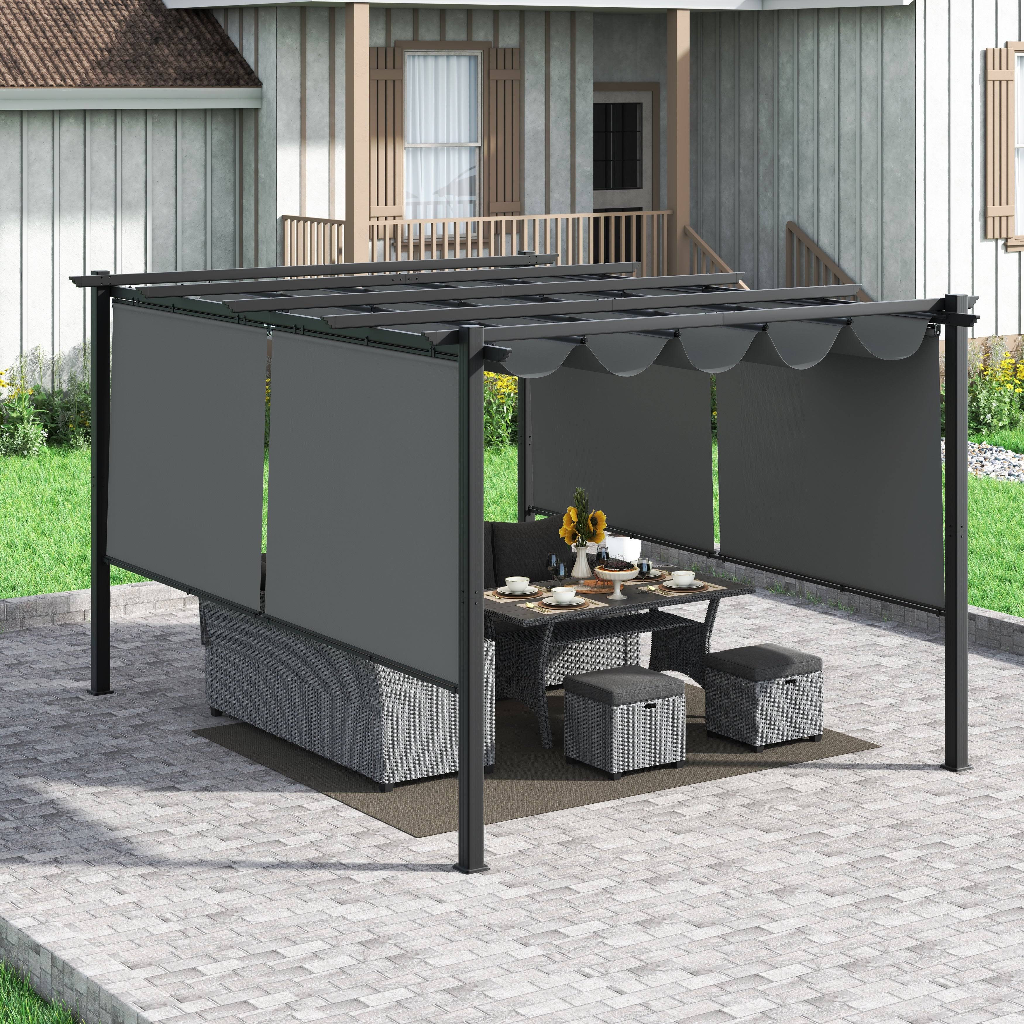 Light Grey Aluminum Retractable Patio Canopy Pergola W17900