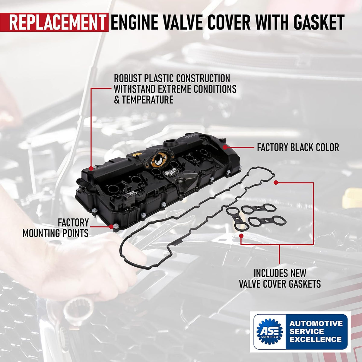 Replacement Engine Valve Cover with Gasket, 2.5L, 3.0L, Replaces 11127552281 I938839