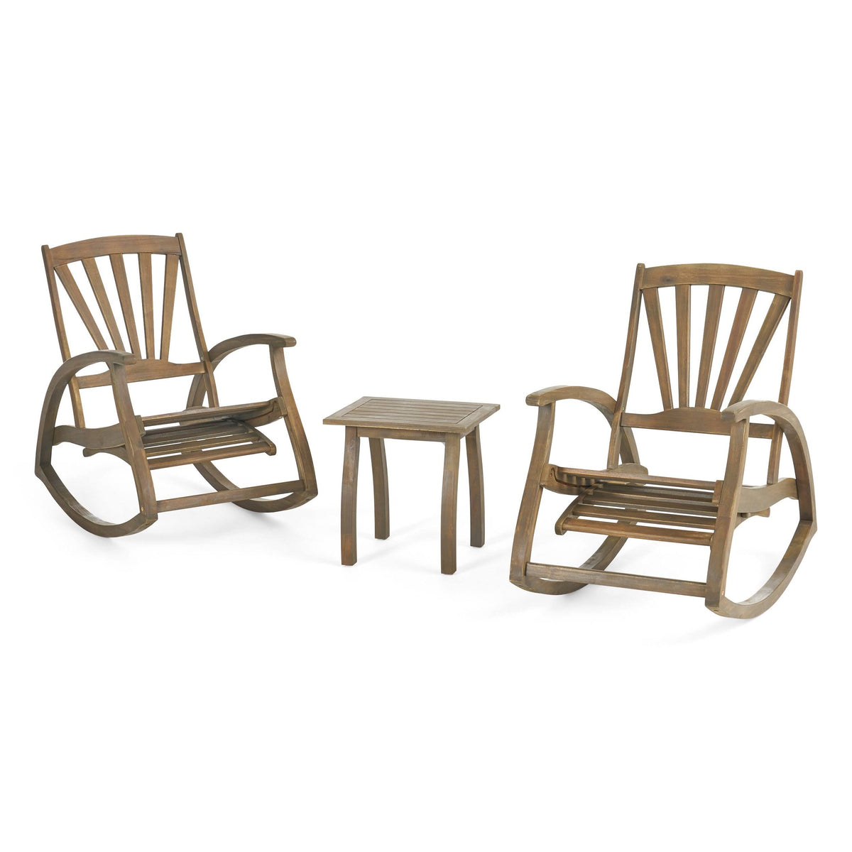 Rustic Acacia Wood Recliner Rocking Chair with Side Table B389