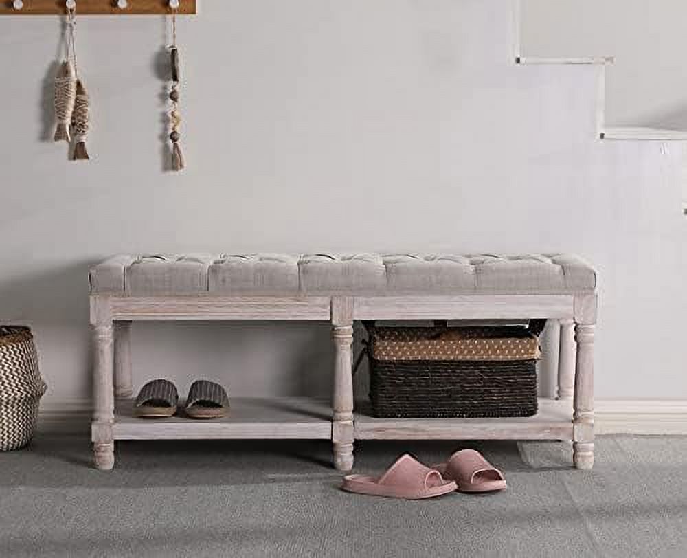 Beige Tufted Entryway Bench with Shoe Rack S4813