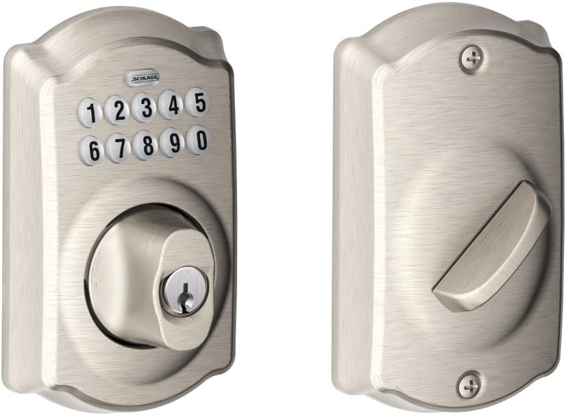 Satin Nickel Keypad Deadbolt and Front Entry Handleset with Lever H969