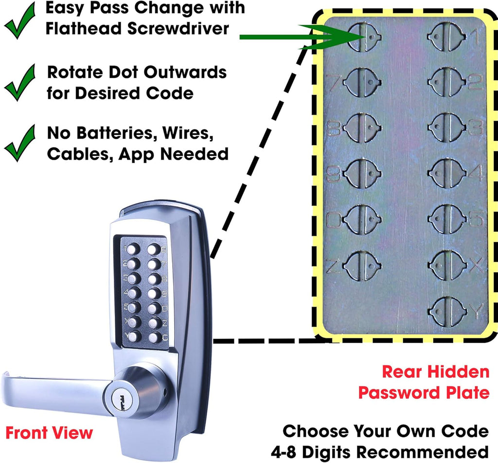 Satin Chrome Keyless Lever Lock with Keypad, Pack of 2 Q543