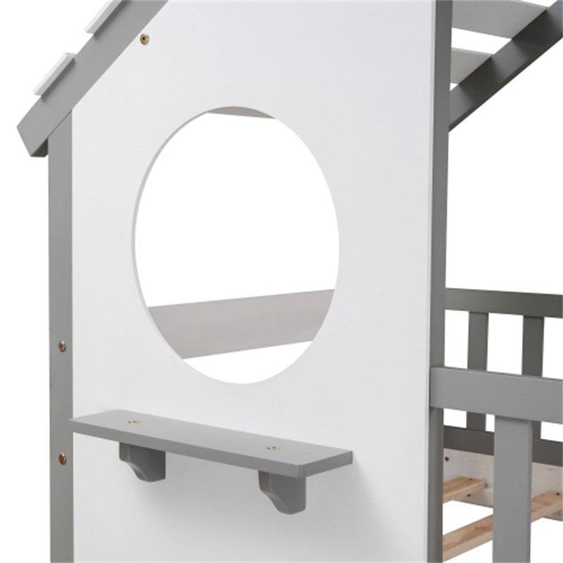 Gray Twin Over Twin Solid Wood Bunk Bed with Ladder L82019