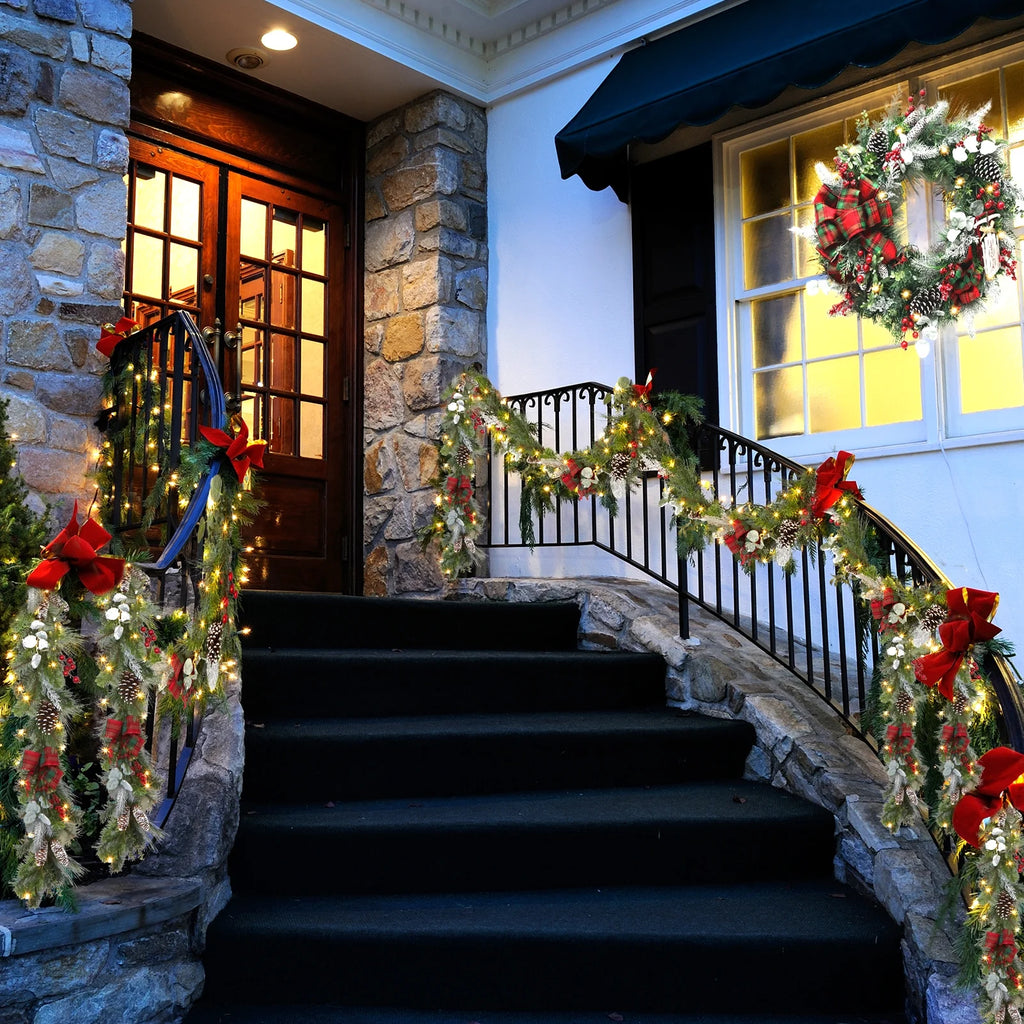 Red Green 9 ft Christmas Garland with 40 LED Lights H2207