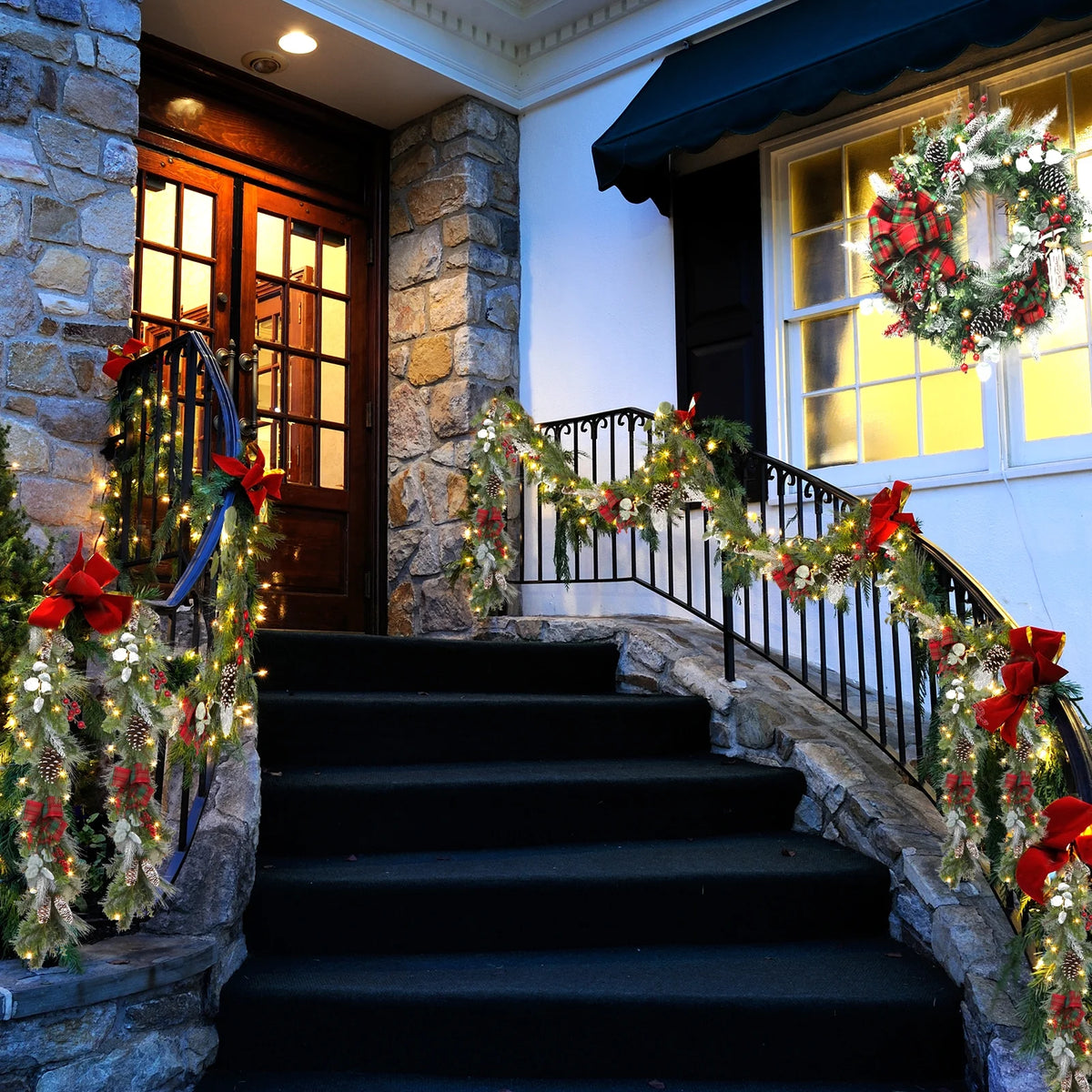 Red Green 9 ft Christmas Garland with 40 LED Lights H2207