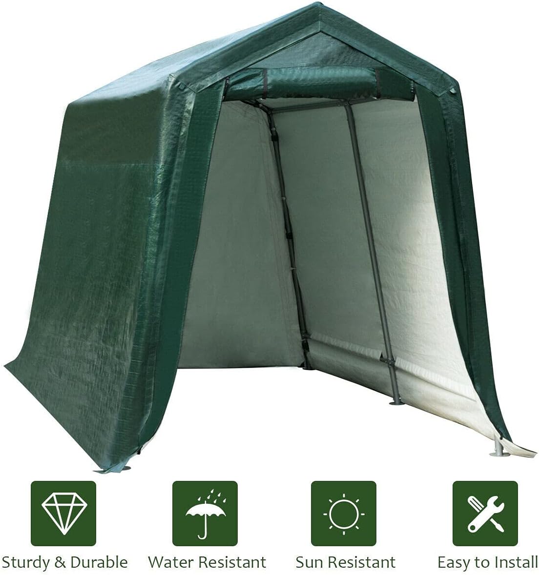 7 Ft x 12 Ft Outdoor Carport Shelter with Metal Frame and Waterproof Cover L3729