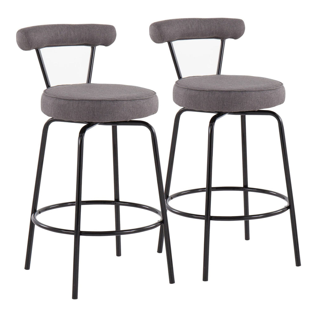 Black Steel Charcoal Fabric Counter Stool, Set of 2 X636