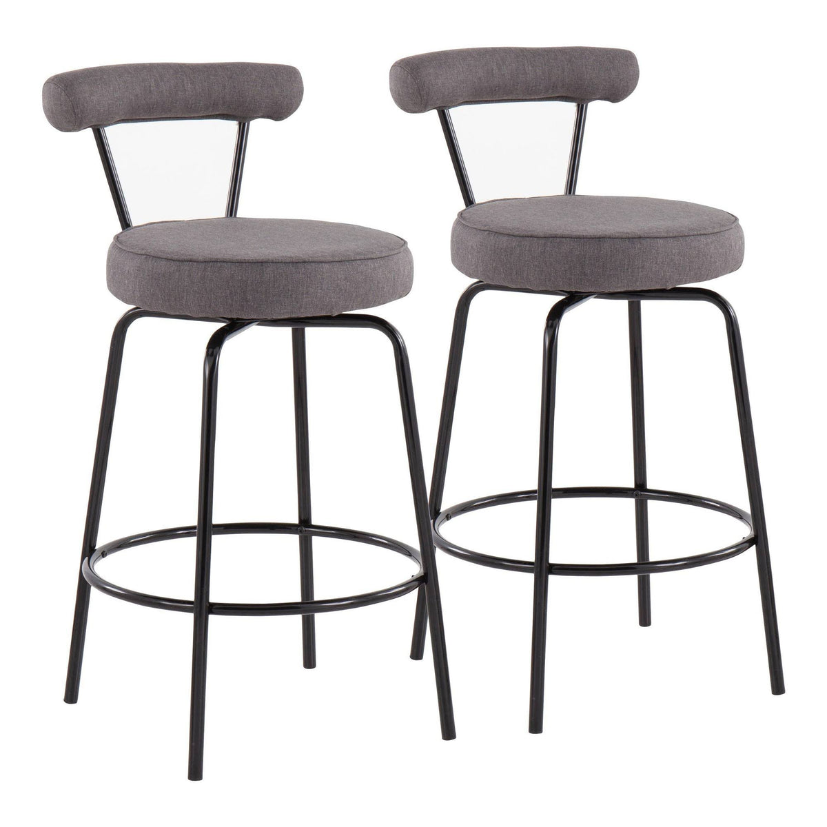 Black Steel Charcoal Fabric Counter Stool, Set of 2 X636