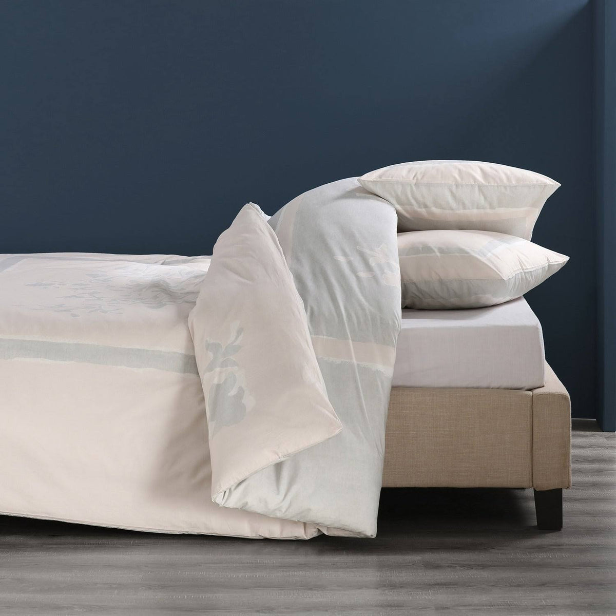 Grey and Tan Cotton Percale Reversible Duvet Cover Set - Queen T715