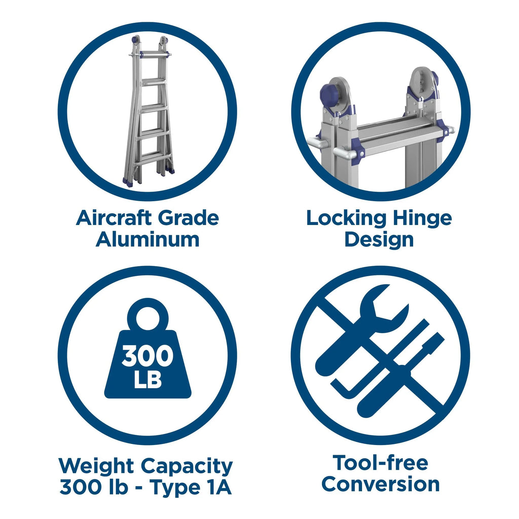 22 foot Reach Height Aluminum Multi-Position Ladder, 300 lb. Load Capacity Type IA Duty Rating X553